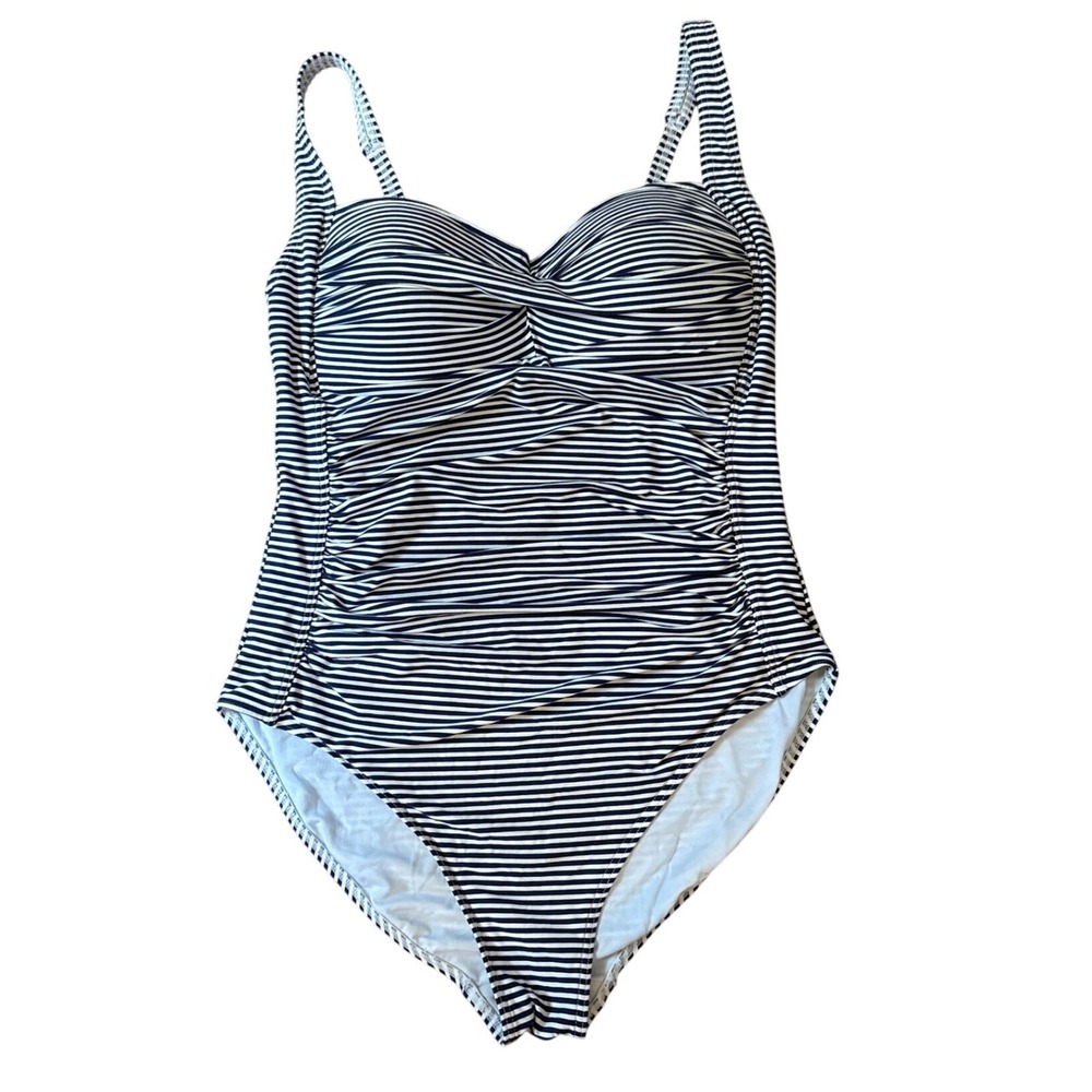 Bond-Eye Australia One Piece Swimsuit Women Navy Blue Striped Ruched SIZE 10